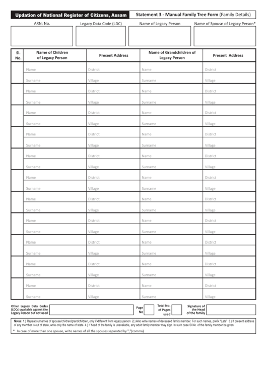 Statement 3 - Manual Family Tree Form (Family Details) Printable pdf