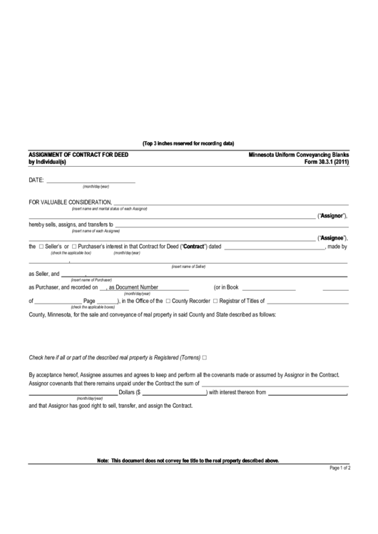 Minnesota Uniform Conveyancing Assignment Of Contract For Deed