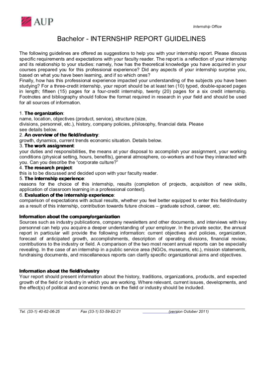 Aup Bachelor - Internship Report Guidelines Printable pdf