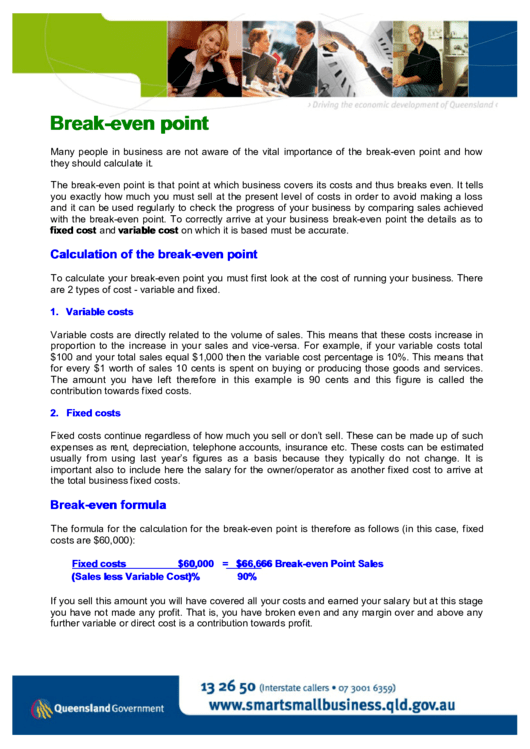 Break-Even Point Printable pdf
