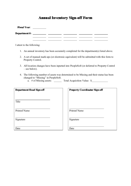 Annual Inventory Sign-Off Form Printable pdf