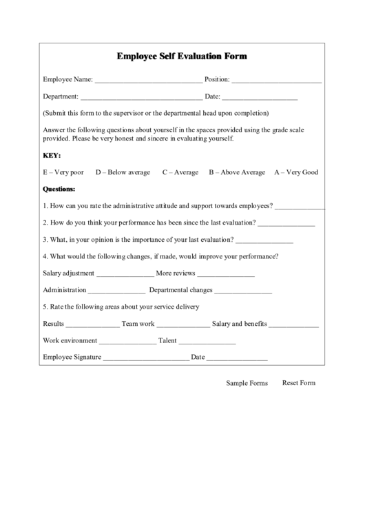 Fillable Employee Self Evaluation Form Printable pdf