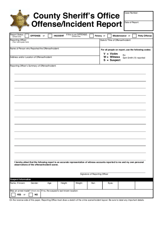 County Sheriff's Office Incident Report