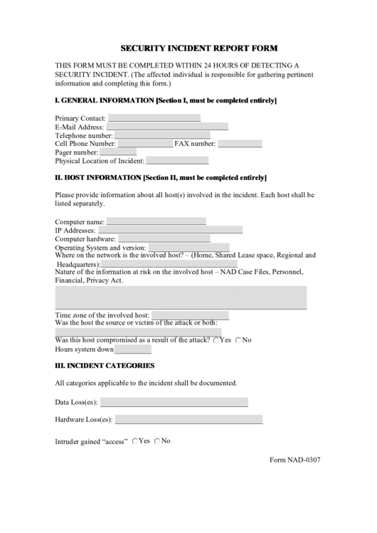 Fillable Security Incident Report Form Printable pdf