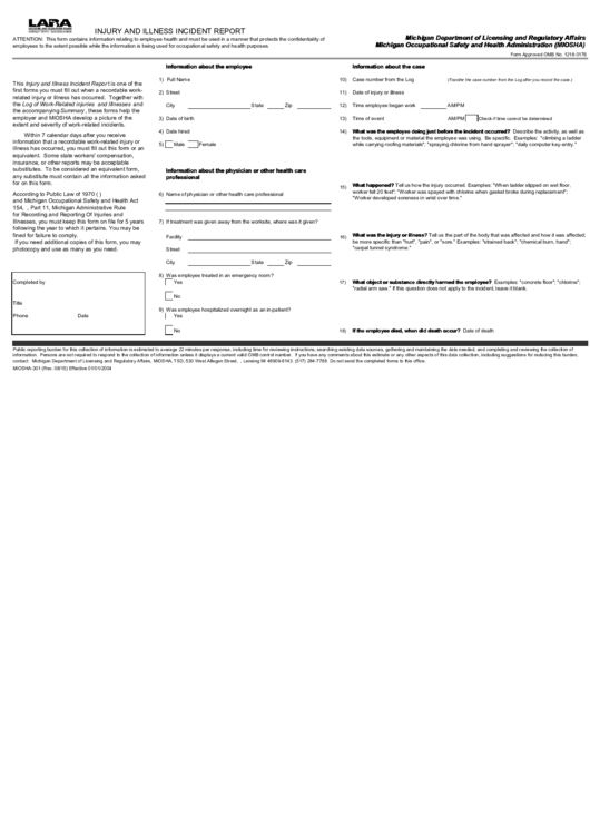 Michigan Lara Injury And Illness Incident Report Form Printable pdf