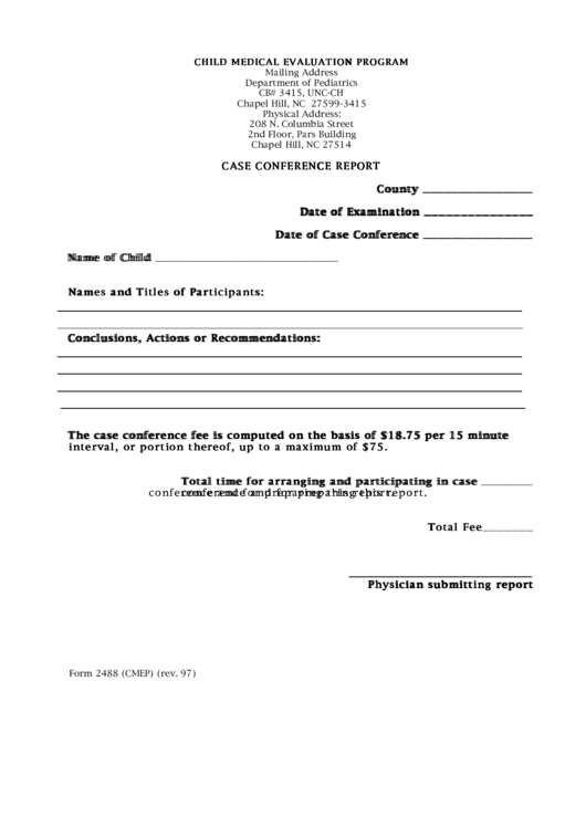 Form 2488 (Cmep) - Case Conference Report Printable pdf