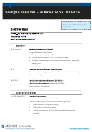 Sample Resume International Finance