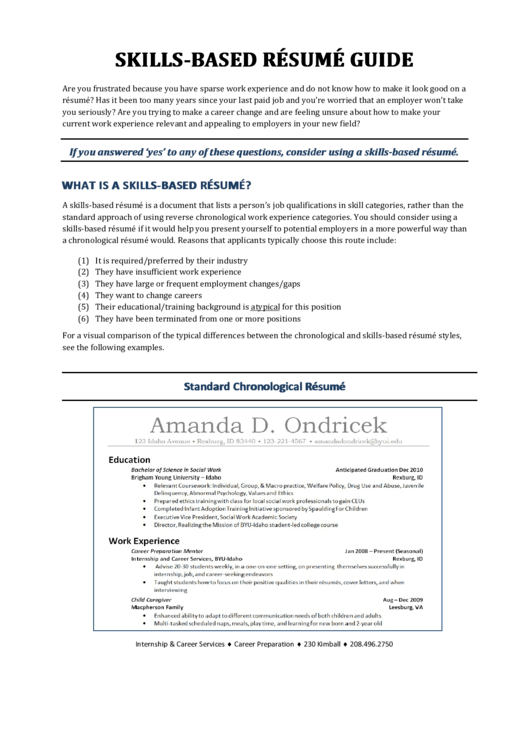 Skills-Based Resume Guide Printable pdf