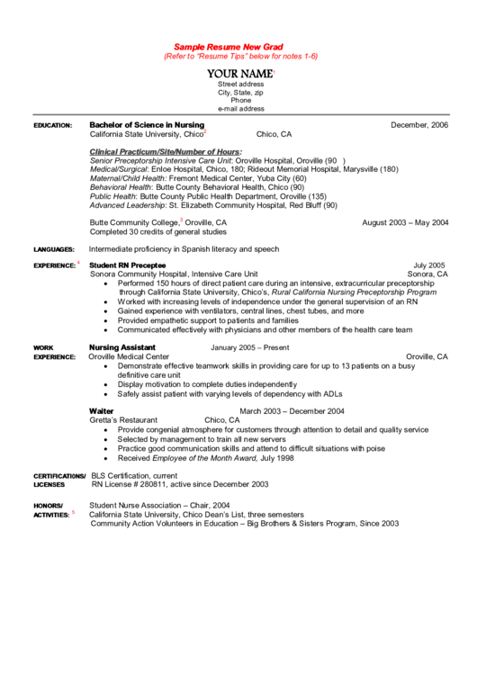 Sample Resume (New Grad) Printable pdf