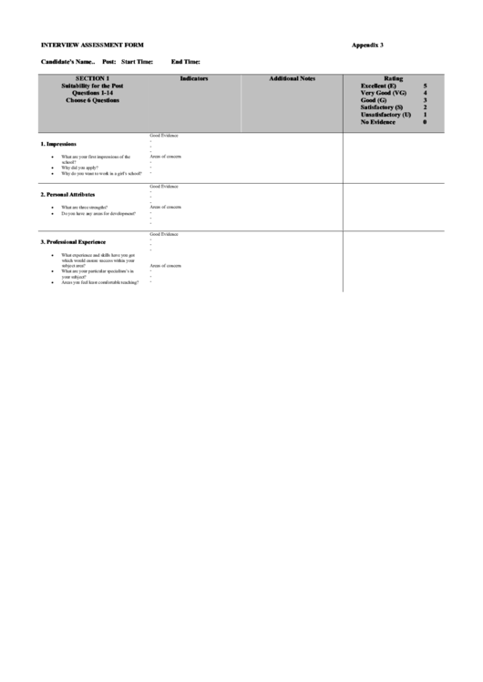 Interview Assessment Form Printable pdf