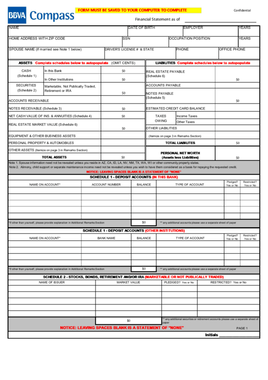 Bbva Compass Financial Statement Printable pdf