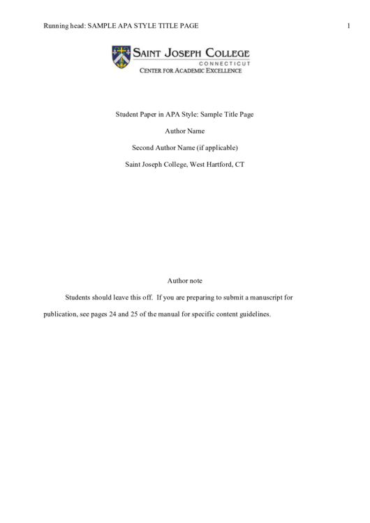 Student Paper In Apa Style: Sample Title Page Printable pdf