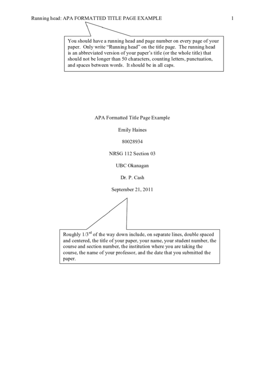 Apa Formatted Title Page Example Printable pdf