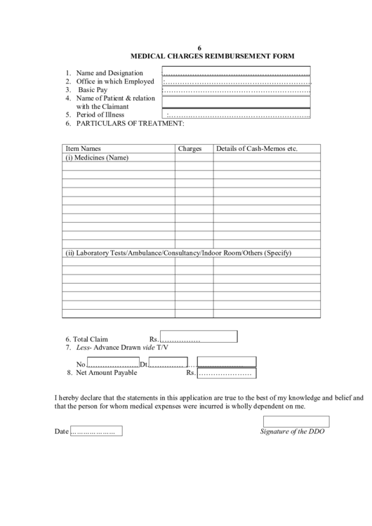 Fillable Medical Charges Reimbursement Form Printable pdf