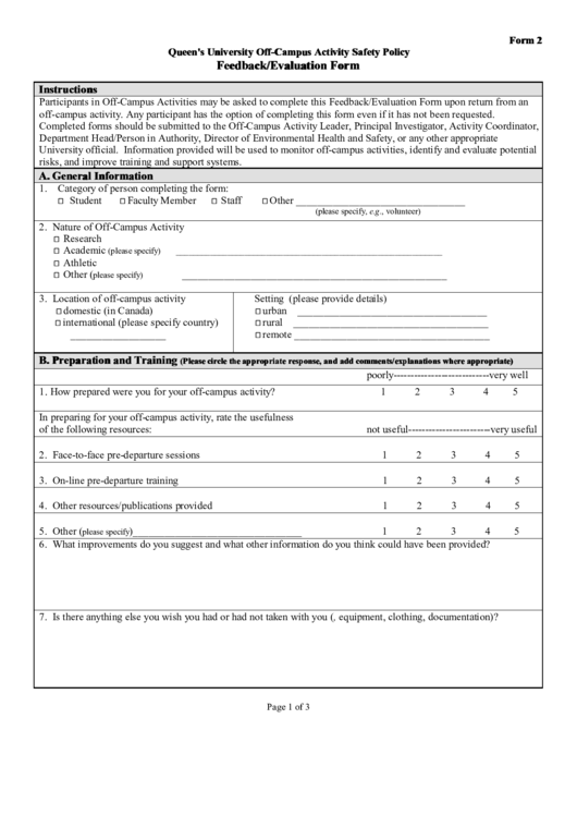 Feedback/evaluation Form Printable pdf