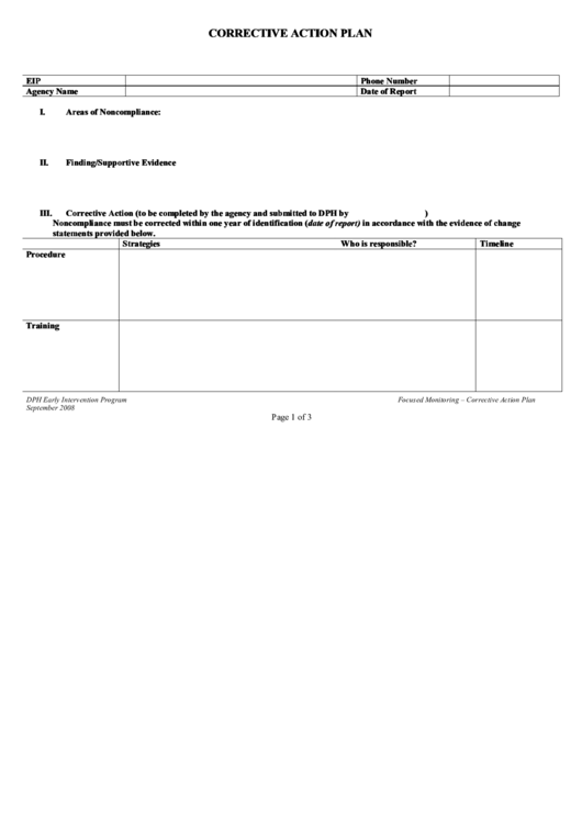 Corrective Action Plan Printable pdf