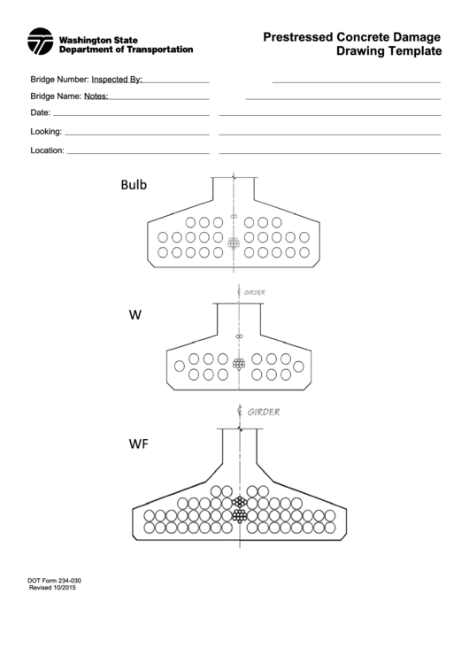Fillable Dot Form 234-030 - Prestressed Concrete Damage Drawing Template - Washington State Department Of Transportation Printable pdf