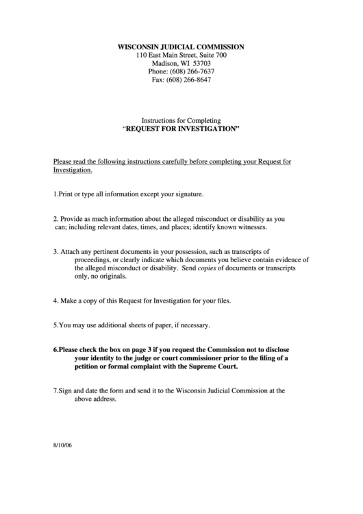Wisconsin Judicial Commission Complaint Form Wisconsin Court Printable pdf