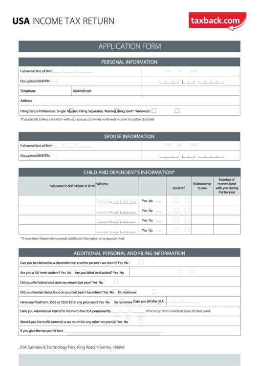 Fillable Usa Income Tax Return Printable pdf