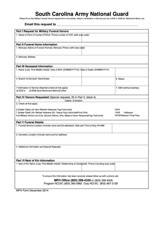 Fillable Mfh Form - South Carolina Army National Guard Enrollment Printable pdf