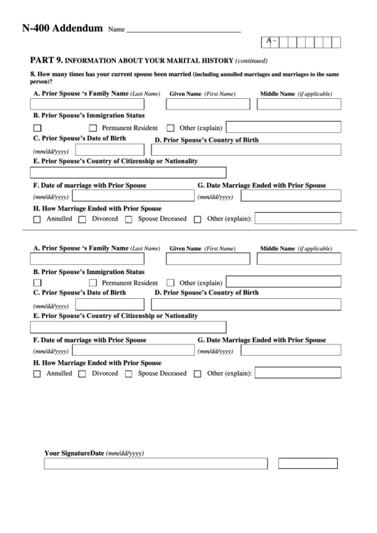 Fillable N-400 Addendum Form (Part 9) Printable pdf