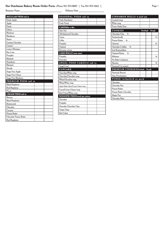 Food Order Form Printable pdf