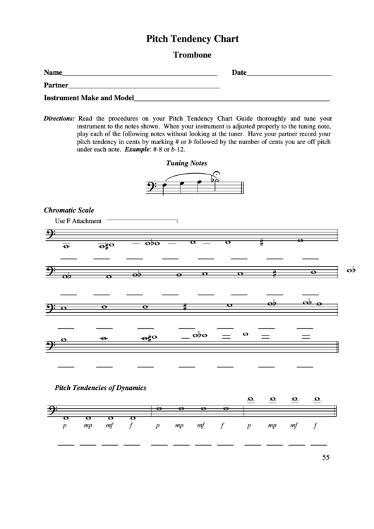 Trombone Pitch Tendency Chart Printable pdf