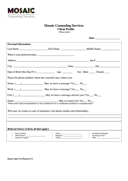 Client Profile Intake Form