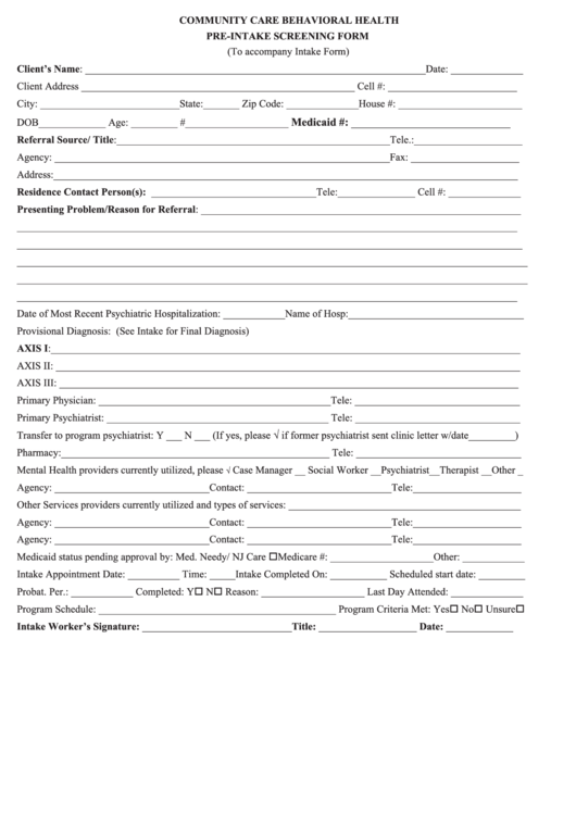 Top Mental Health Intake Form Templates free to download in PDF format