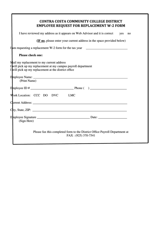 Employee Request For Replacement W-2 Form