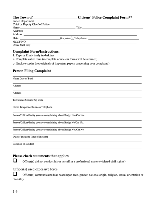 Police Complaint Form Printable pdf