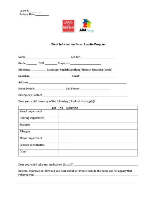 Client Information Form Printable pdf