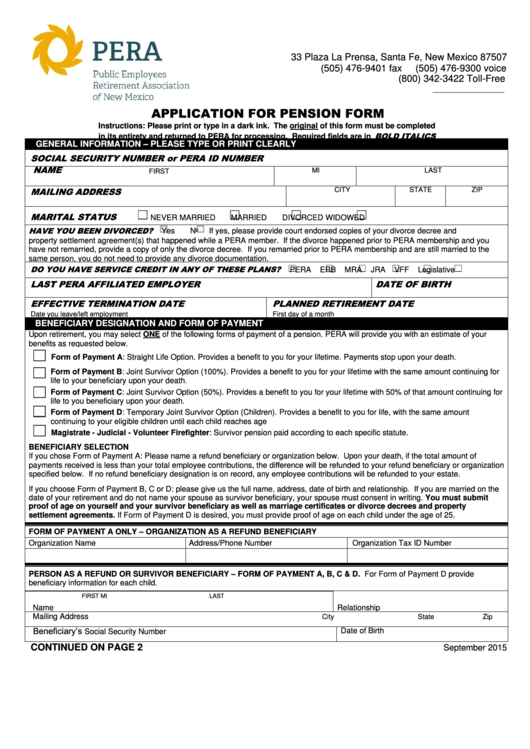 Application For Pension Form