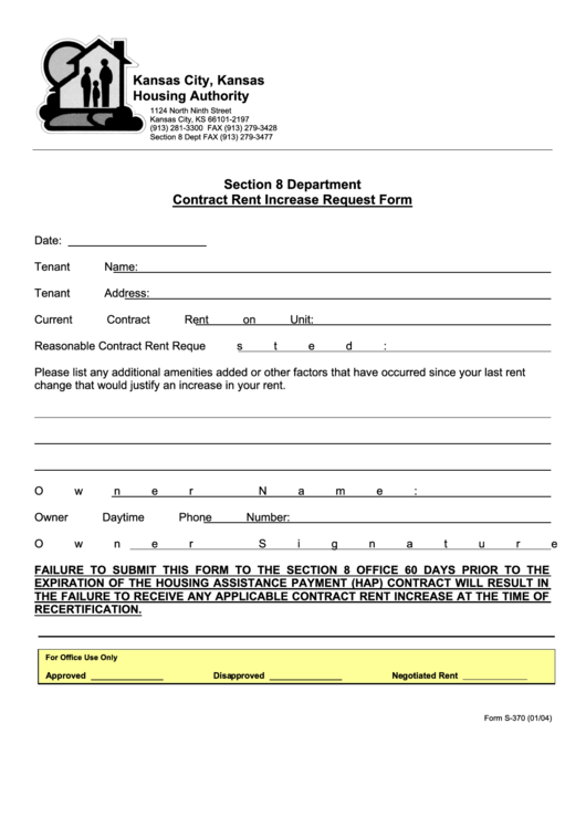 Contract Rent Increase Request Form Printable pdf