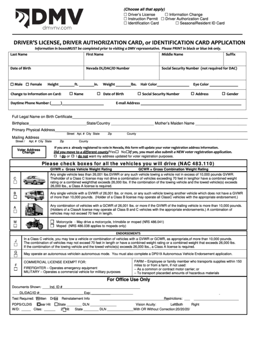 Fillable Form Dmv 002 Driver S License Driver Authorization Card Or 