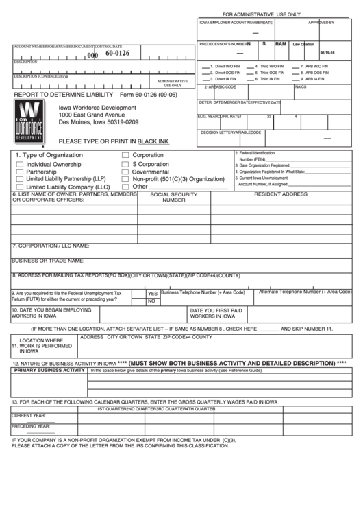 Form 60-0126 - Report To Determine Liability - 2006 Printable pdf