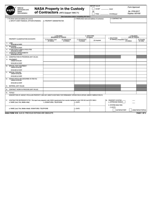 Nasa Property In The Custody Of Contractors Printable pdf