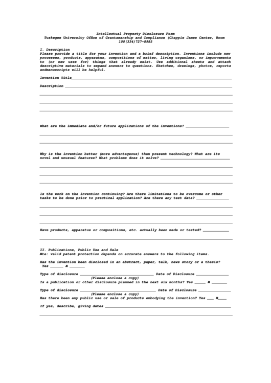 Fillable Intellectual Property Disclosure Form Printable pdf