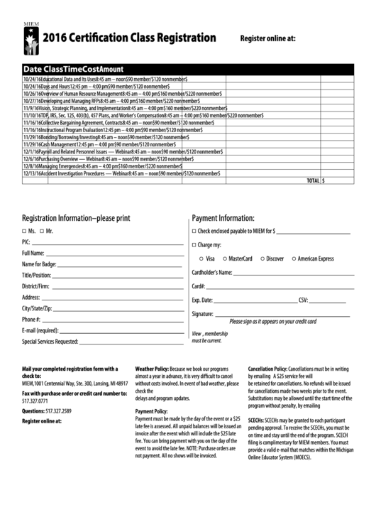 Miem Msbo Certification Class Schedule Registration Form
