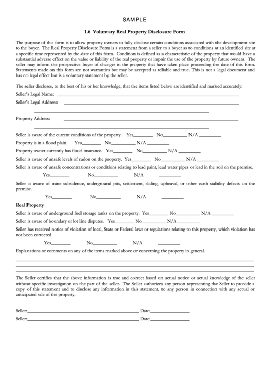 Voluntary Real Property Disclosure Form Printable pdf