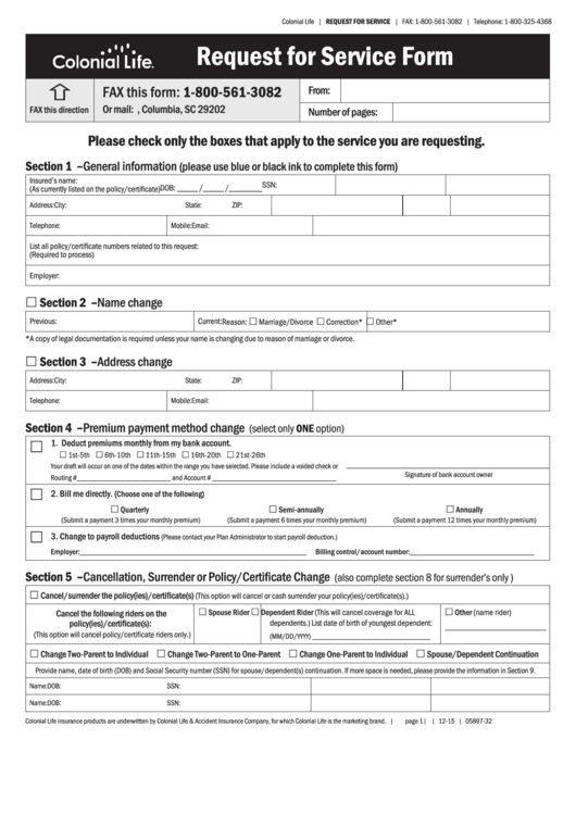 Form 05897-32 - Request For Service Form Printable pdf