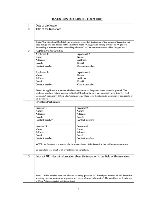 Invention Disclosure Form - Nitte University Printable pdf