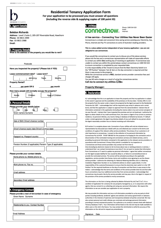 Residential Tenancy Application Form - Bekdon Richards Estate Agents Printable pdf