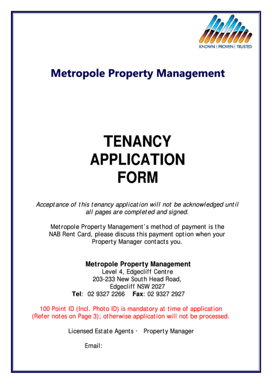 Tenancy Application Form - Metropole Property Strategists
