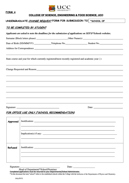 Undergrad Application Form A Printable pdf