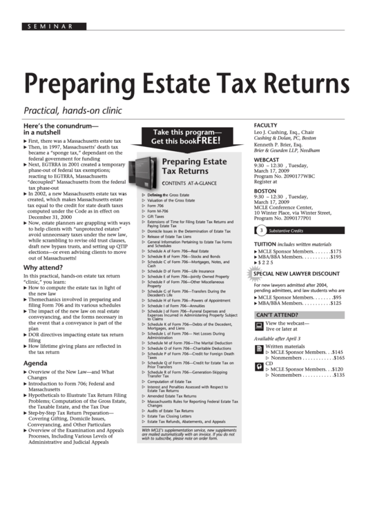 Preparing Estate Tax Returns Seminar Registration Form Printable pdf