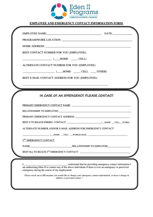 Emergency Contact Information Form Printable pdf