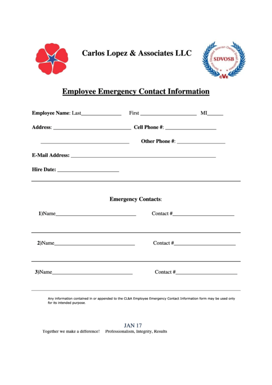 Employee Emergency Contact Information Form - Career Rehab Printable pdf