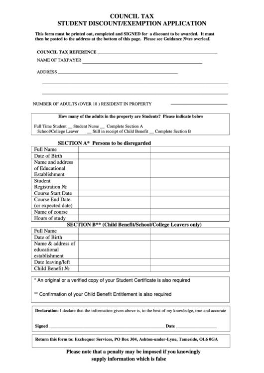 Council Tax Discount Form Printable pdf