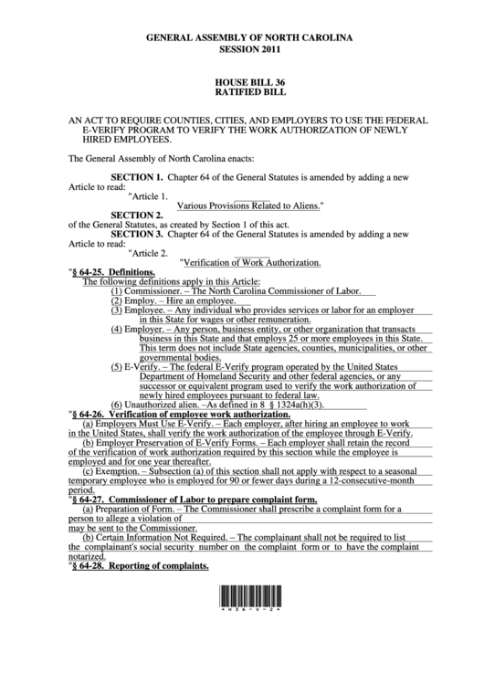Session 2011 House Bill 36 Ratified Printable pdf